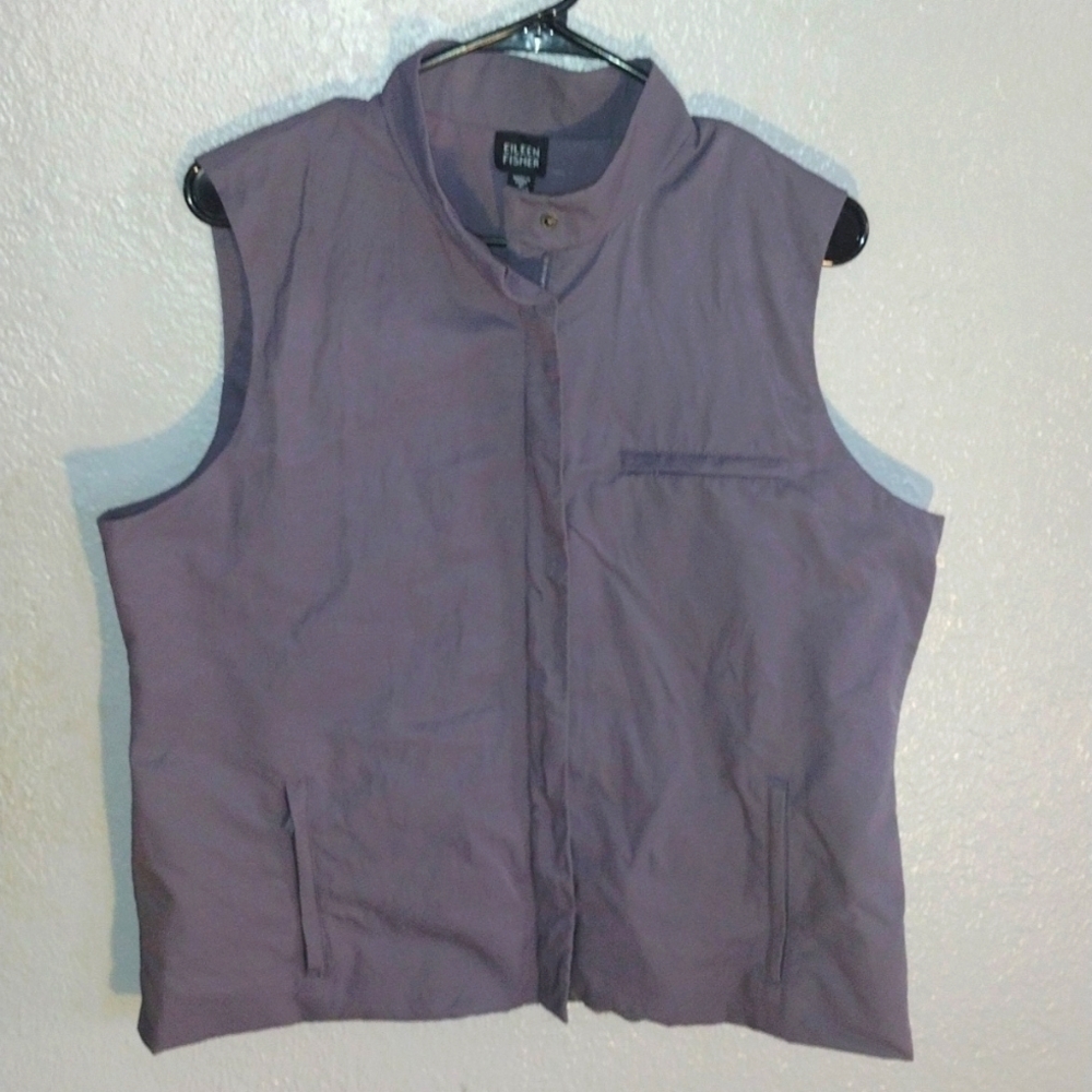 Purple Eileen Fisher Italian Fabric Cotton Blend Coat/Vest L